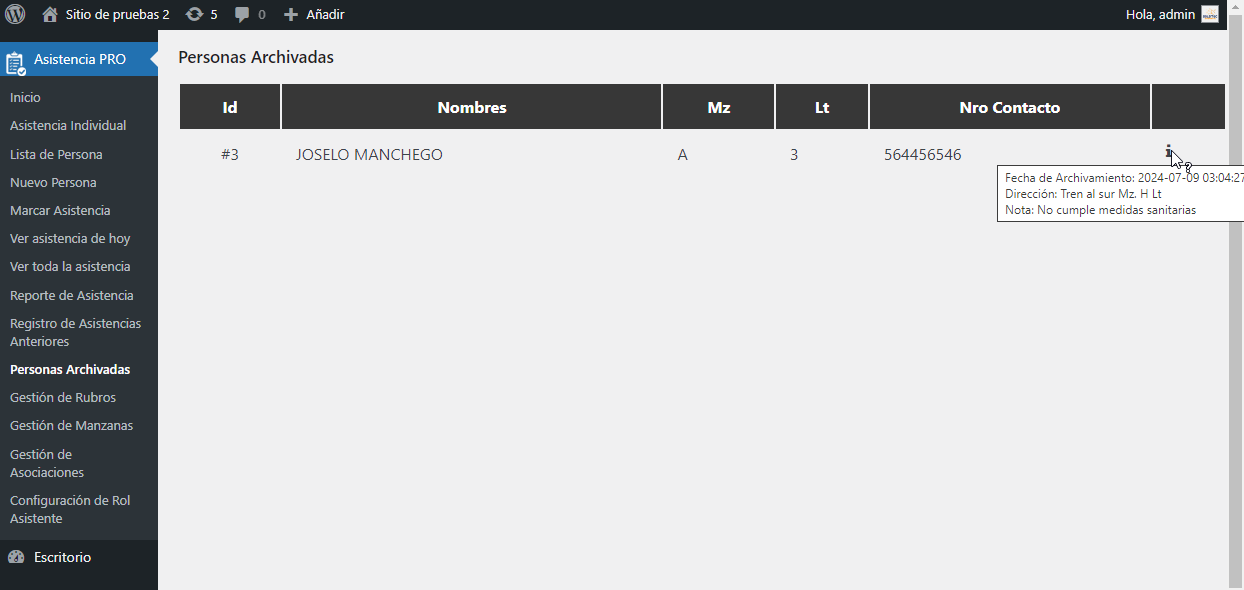 P15 PRO Control de Asistencia Sectorial